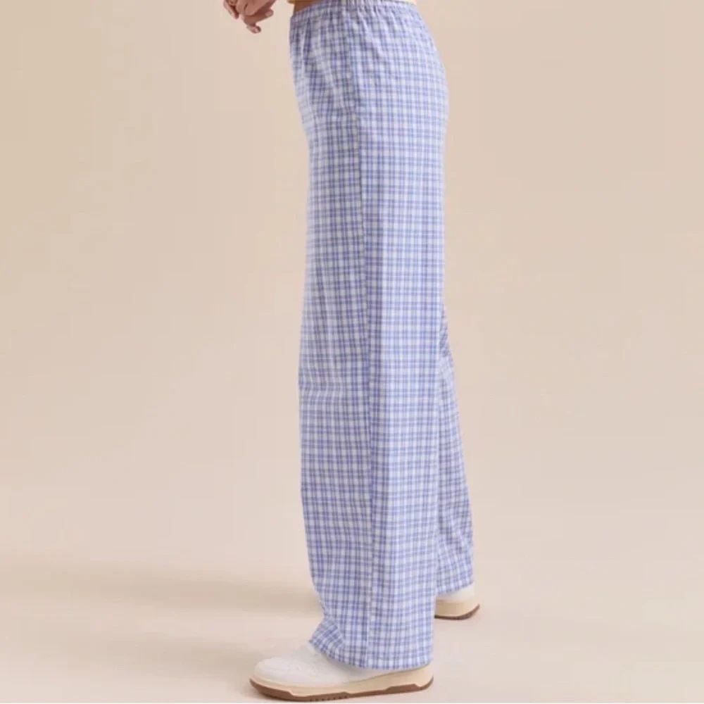 Altar'd State Blue Checkered Wide Leg Pants - Picture 1 of 5